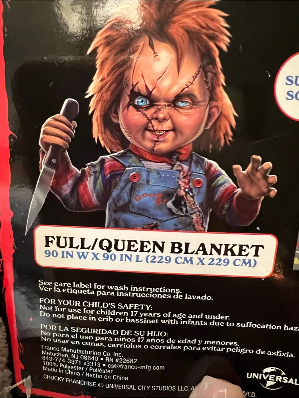 Chucky Graphic Plush Throw Blanket - Gray with Red & Yellow Accents
